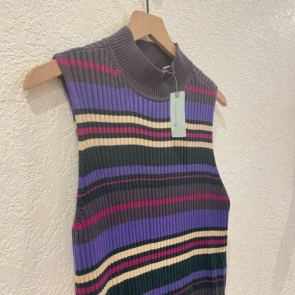NWT Anthropologie Dolan Anne Ribbed Purple Striped Mock Neck Midi Dress 2X Work - Picture 4 of 10